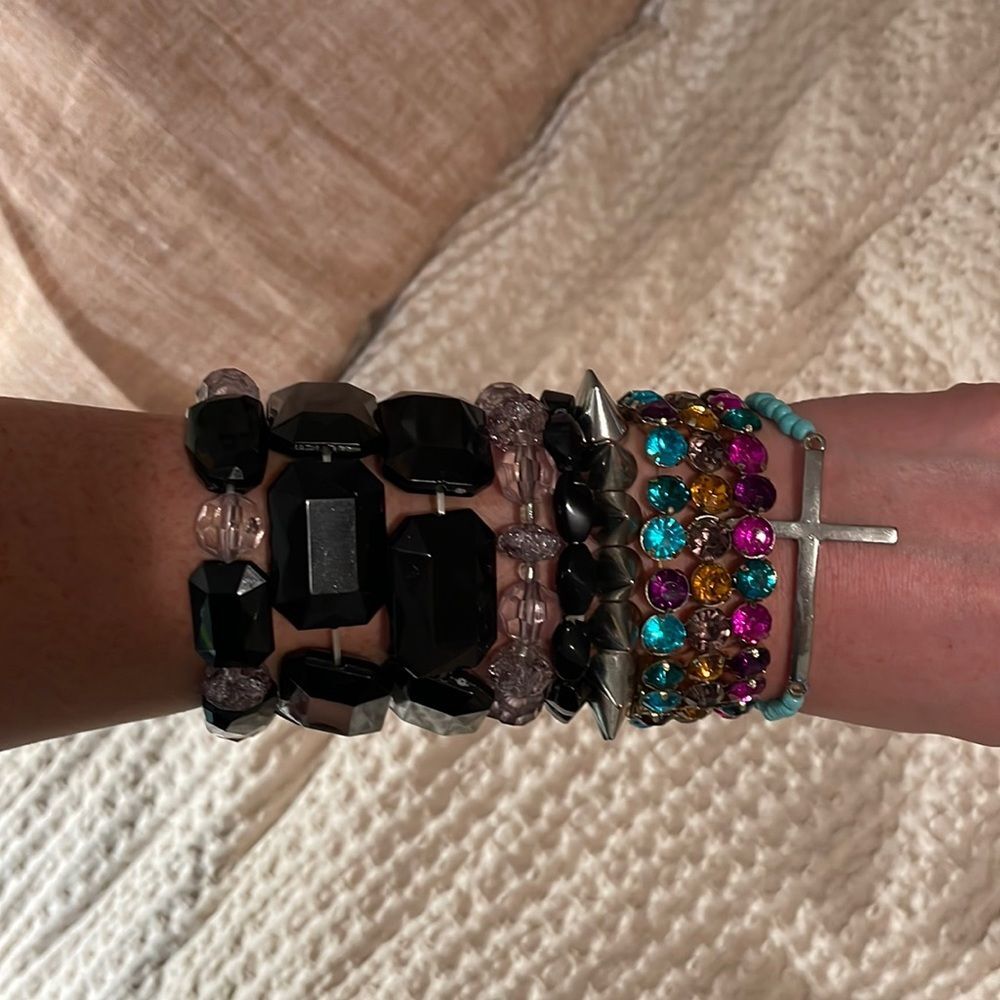 Bracelets multi many bundle, lot set colorful unique beaded jewelry